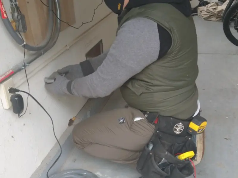 Electrician performing outlet wiring in a Pahokee garage